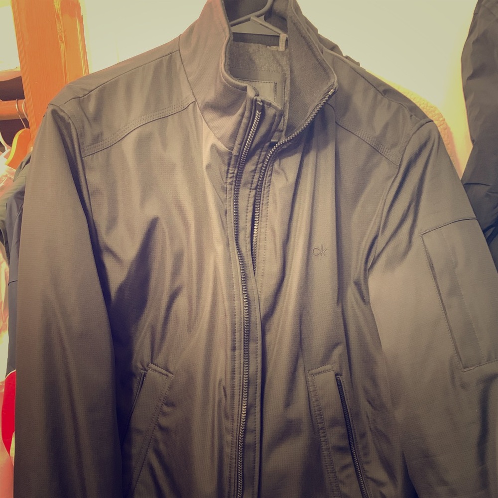 Calvin Klein Black-on-Grey Mock Neck Bomber Jacket